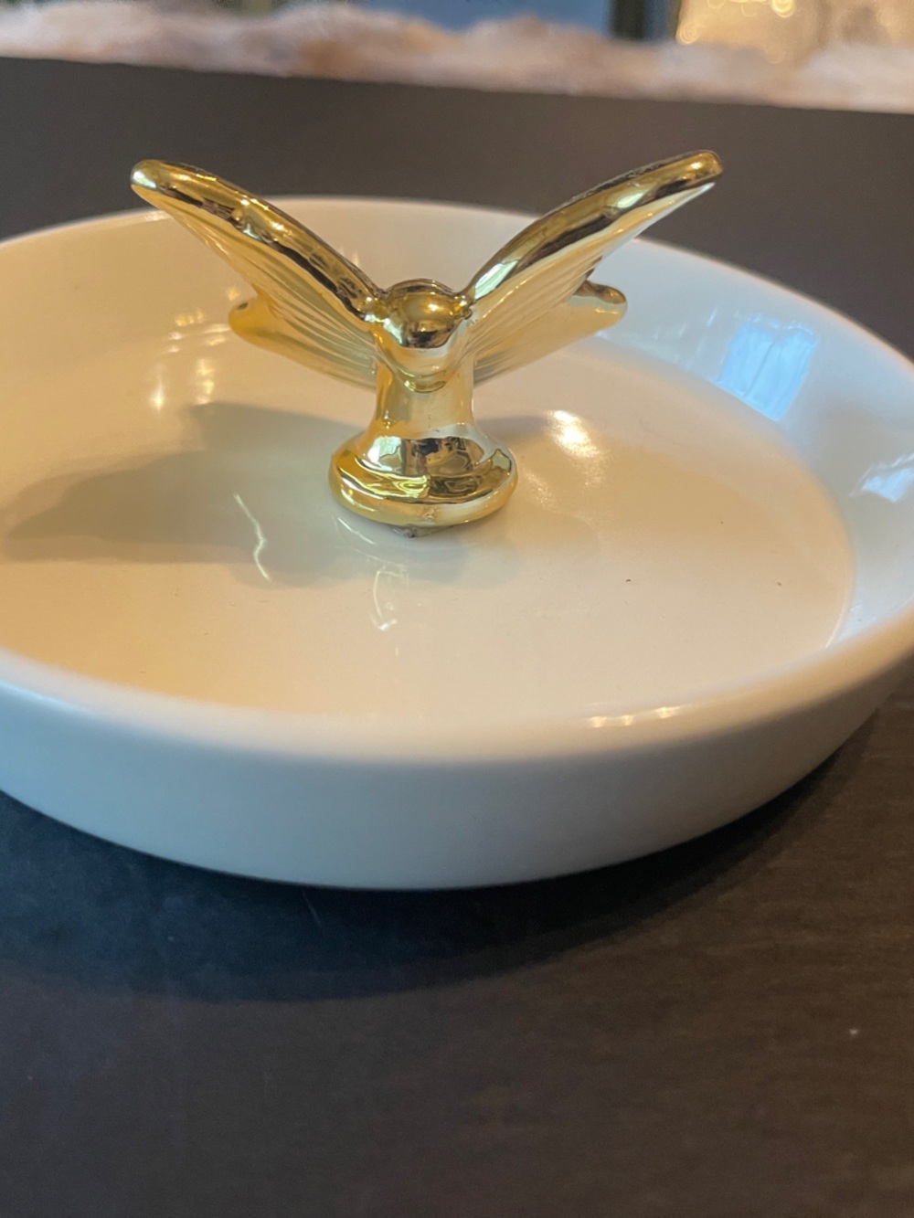 White Ceramic Butterfly trinket dish with Gold Accent